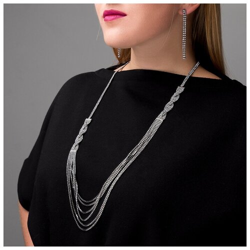 фото Набор 2 предмета: серьги, колье "элегантность" косичка, цвет белый в серебре, 100 см queen fair