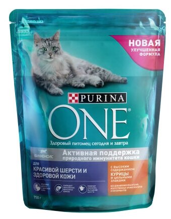 Сухой корм PURINA ONE для взрослых кошек для шерсти кожи и контроля образования волосяных комков курица и цельные злаки 750г 3 шт.