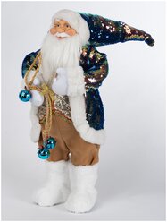 Дед Мороз 60см в костюме с 2- х сторонними сине- золотыми паетками, в пакете