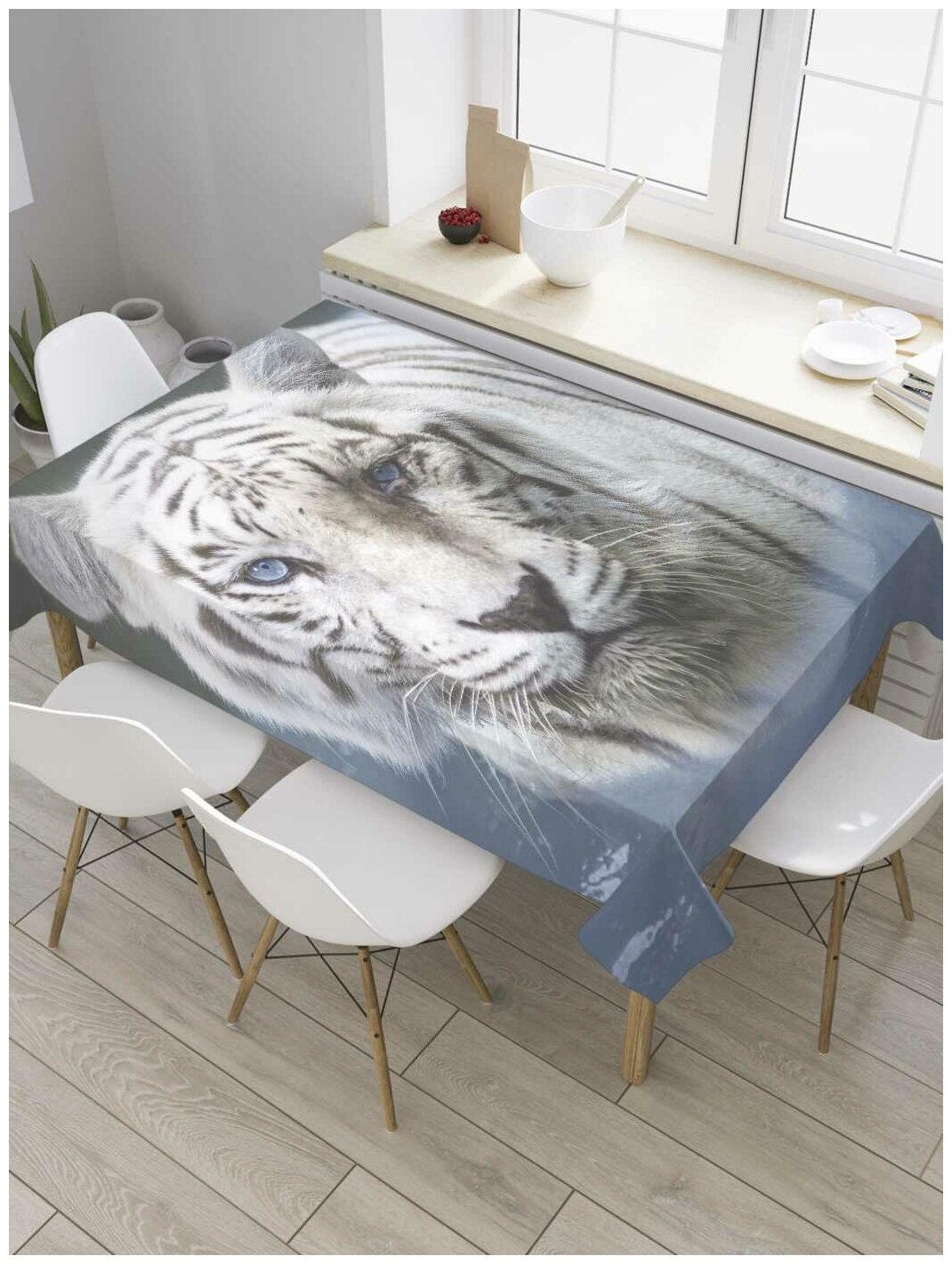 Скатерть прямоугольная JoyArty на кухонный стол "Мудрый тигр" из оксфорда, 180x145 см