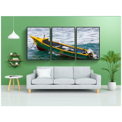фото Набор модулных постеров для интерьера "рыболовная лодка, карибский бассейн, красочный" 60x90 см. в тубусе, без рамки lotsprints