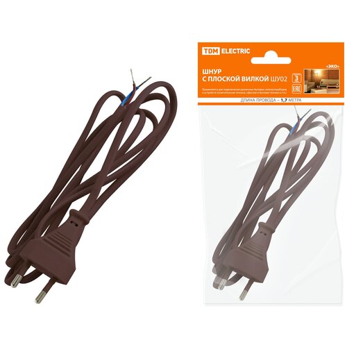 фото Шнур с плоской вилкой шу02 шввп 2х0,75мм2 1,7 м. коричневый "эко" tdm tdm еlectric