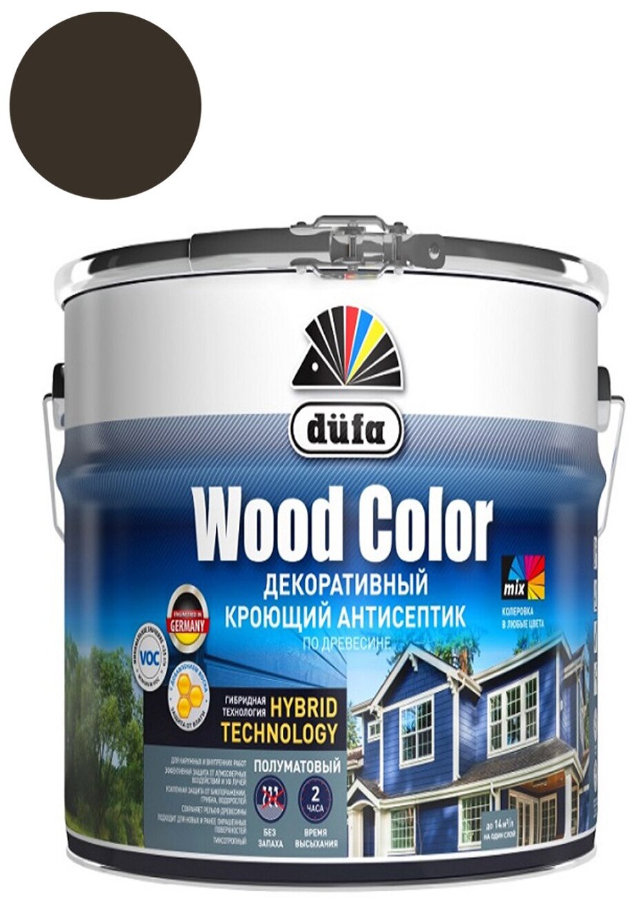 Кроющий антисептик Dufa WOOD COLOR темный шоколад 2,5л - фотография № 2