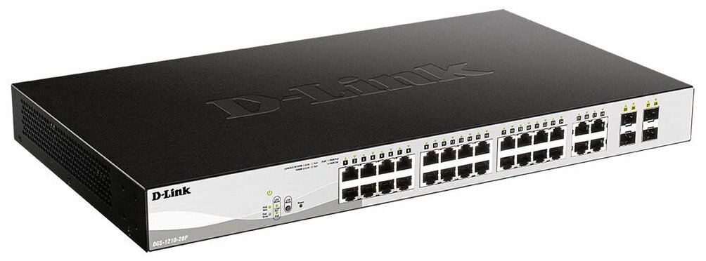 Коммутатор управляемый D-link DGS-1210-28P/FL DGS-1210-28P/FL1A 24x10/100/1000Base-T PoE (193 Вт), 4xCombo 100/1000Base-T/SFP, L2, 19”