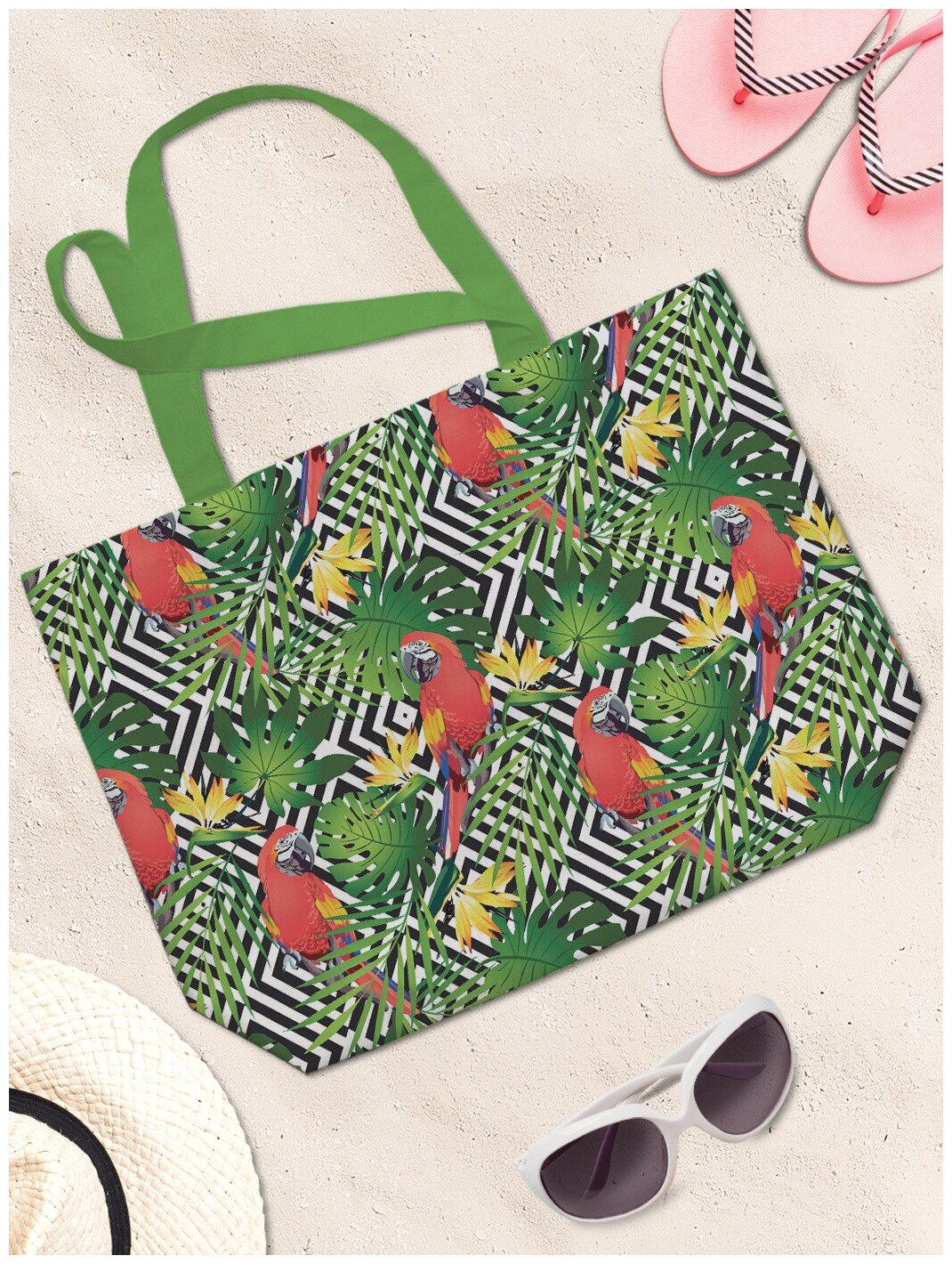 Текстильная женская сумка JoyArty "Геометрические попугаи" на молнии для пляжа и фитнеса - фотография № 3