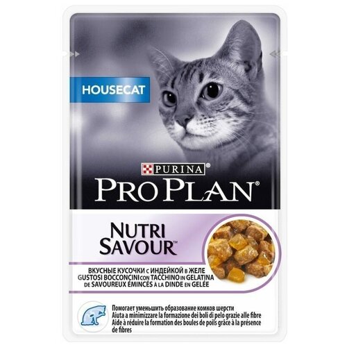 Консервы Purina HOUSECAT 85г (дойпак), вкусные кусочки с индейкой в желе, для домашних кошек (Упаковка 24шт)