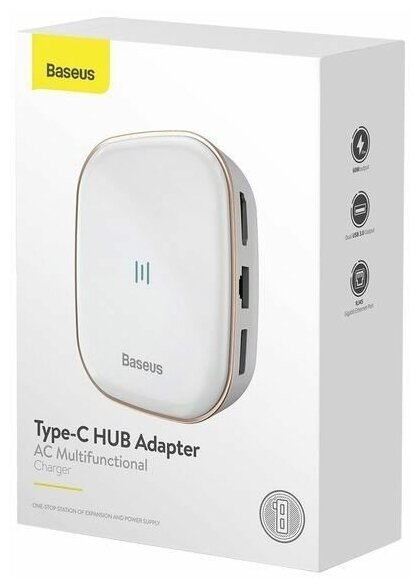 Хаб Baseus Multifunctional Charger Type-C to USB3.0+HDMI+SD/TF+RJ45 - Белый (CAHUB-AU02)