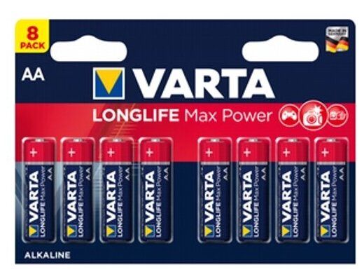 Батарейка AA щелочная Varta LR6-8BL Longlife Max Power (Max Tech 4706) в блистере 8шт.