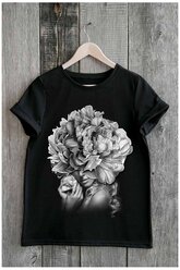 Черная футболка с девушкой в цветах Милана 9909, черный, размер: 42