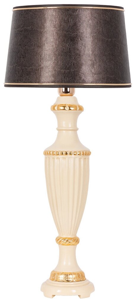 Настольная лампа BOGACHO Ваза ребристая бежевая с коричневым абажуром Тюссо