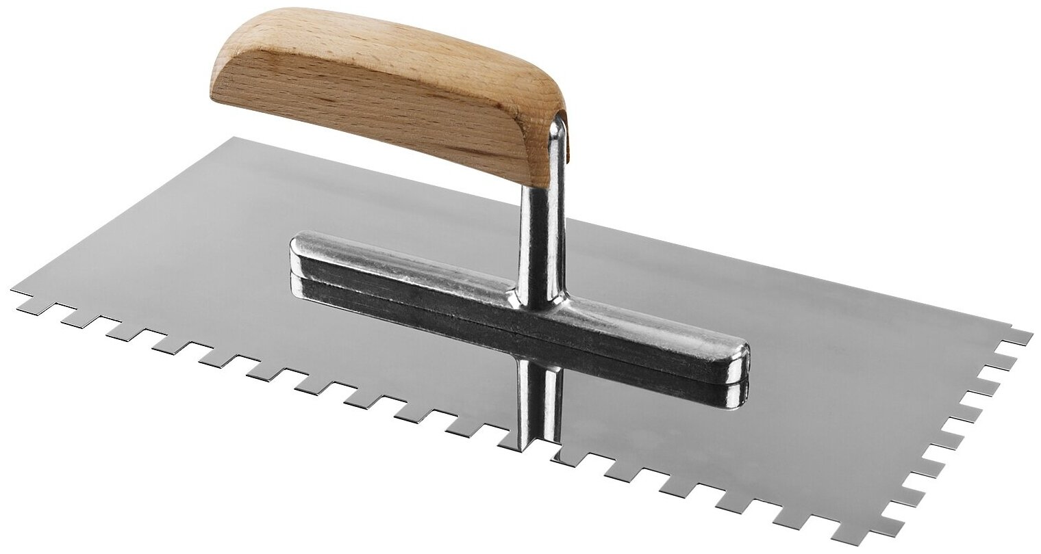фото ЗУБР Гладилка нержавеющая ЗУБР "профессионал" с деревянной ручкой, зубчатая, 8х8мм, 130х280мм