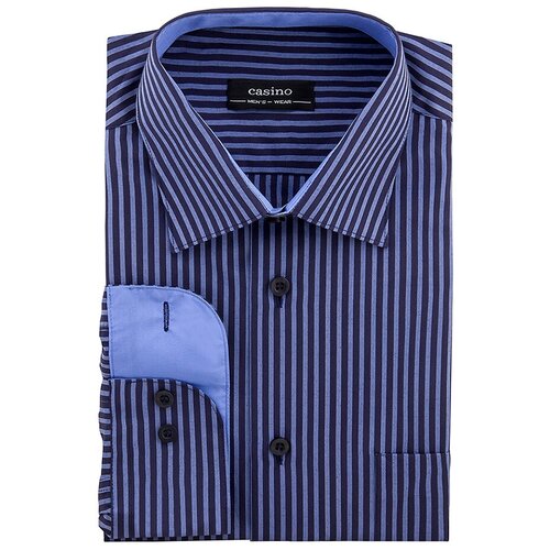 фото Рубашка мужская длинный рукав casino c221/1/932/z/1, полуприталенный силуэт / regular fit, цвет синий, рост 174-184, размер ворота 39