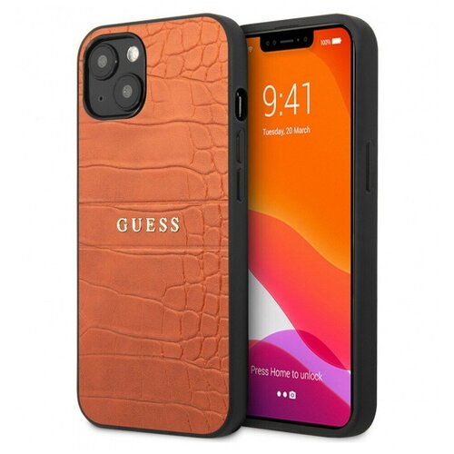 фото Чехол cg mobile guess pu croco with metal logo hard для iphone 13 mini, цвет оранжевый (guhcp13spcrbor)