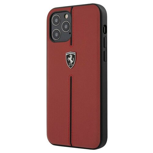 Чехол-накладка Ferrari для iPhone 12 Pro Max (6.7) Off-Track Genuine Leather/Nylon Stripe Hard Red (FEOMSHCP12LRE)