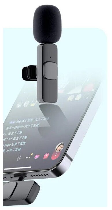 Микрофон петличный Беспроводной для андроид Type-C K8, Микрофон петличный / Беспроводной / Для блога / Bluetooth блютуз / На клипсе, черный