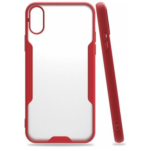 фото Чехол накладка прозрачный с защитой камеры для apple iphone x / для айфон х / красный qvatra