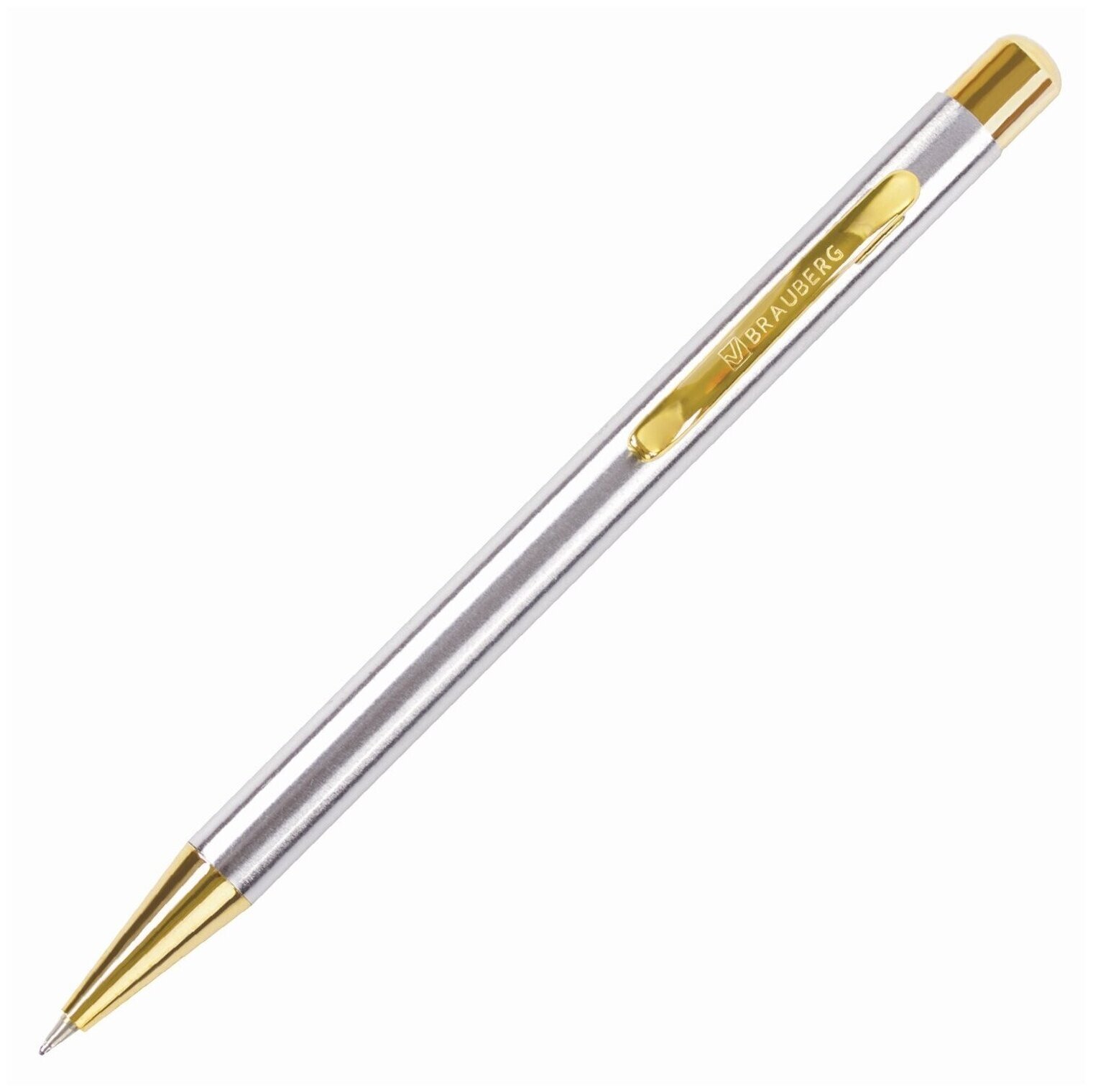 Ручка подарочная шариковая BRAUBERG Piano, синяя, корпус серебристый с золот, линия 0,5мм, 143472