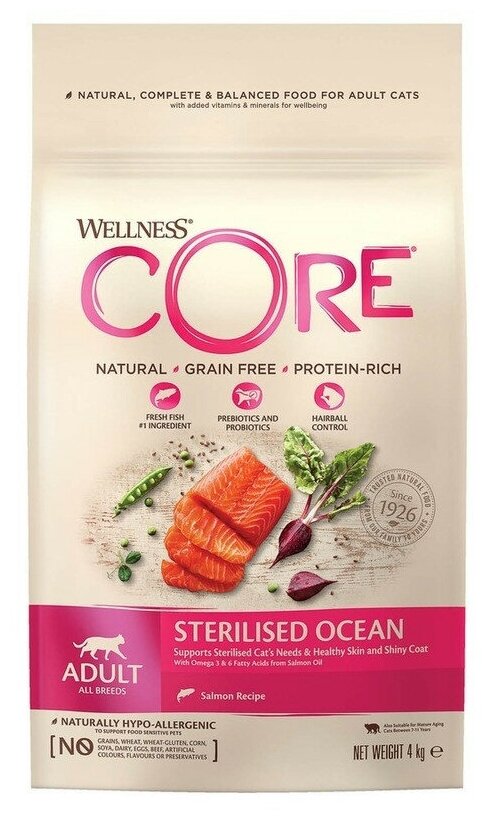 Wellness CORE корм из лосося для стерилизованных кошек и кастрированных котов 4кг - фотография № 1