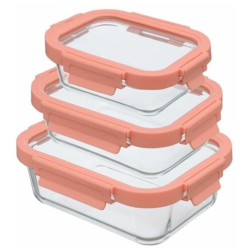 фото Набор из 3 прямоугольных контейнеров для еды розовый smart solutions id301rc_488c