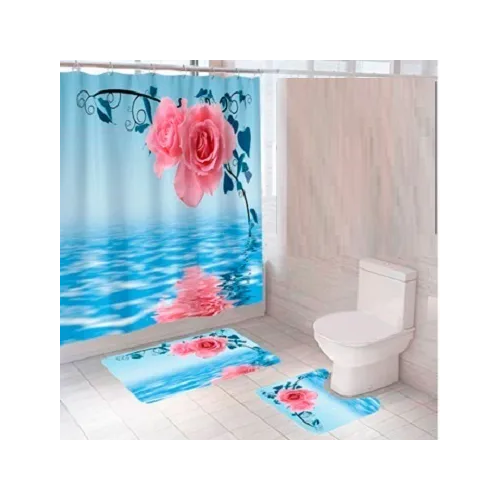 фото Комплект штора и 2 коврика для ванной комнаты "цветы-1" santrade