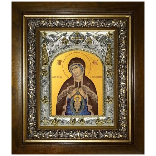 икона божья матерь помощница в родах c рамкой арт дми 401 Икона Божья Матерь В родах помощница, в деревяном киоте