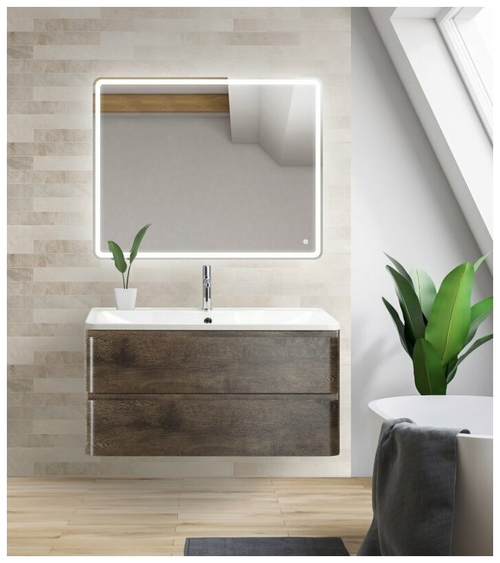 BelBagno Тумба с раковиной из искусственного мрамора для ванной комнаты Albano 90 см Rovere Nature Grigio