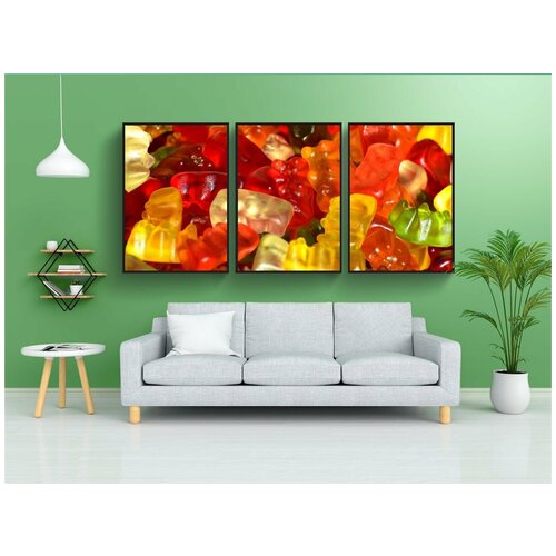 фото Набор модулных постеров для интерьера "мармеладный мишка, разноцветный, сладости" 60x90 см. в тубусе, без рамки lotsprints