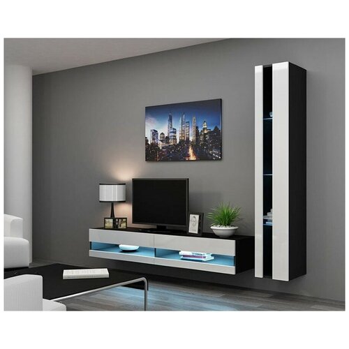 Гостиная Виго нью 8 Белый Фасадный 0101 / Черный 0190