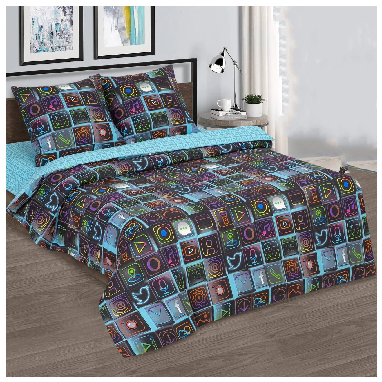 Комплект постельного белья АртПостель, «Смарт» Семейный, разноцветный, смартфон