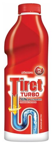 Средство для прочистки канализационных труб 1 л TIRET (Тирет) "Turbo" гель, 2 шт