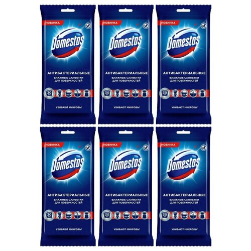 Domestos Влажные салфетки Для очищения поверхностей антибактериальные 30 штук в упаковке 6 уп 2008₽