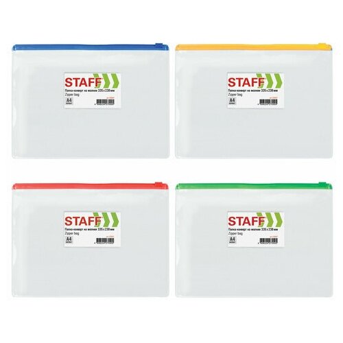Папка-конверт на молнии А4 (335х238 мм) карман для визиток прозрачная 0 12 мм STAFF, 12 шт