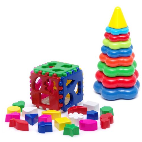 фото Набор развивающий игрушка "кубик логический большой" 40-0010 + пирамида детская большая 40-0045 karolina toys