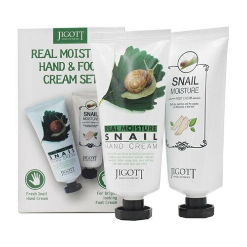 фото Jigott набор увлажняющий крем для рук и ног с экстрактом слизи улитки real moisture hang & foot cream set, 100мл + 100мл