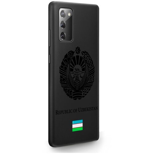 Черный силиконовый чехол SignumCase для Samsung Galaxy Note 20 Черный лаковый Герб Узбекистана для Самсунг Галакси Ноут 20
