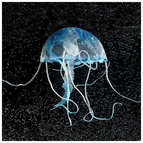 Декор для аквариума Медуза силиконовая, с неоновым эффектом, 10 х 10 х 20,5 см, синяя./В упаковке шт: 1