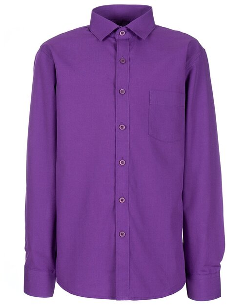 Школьная рубашка Tsarevich, прямой силуэт, на пуговицах, длинный рукав, однотонная, размер 152-158, фиолетовый