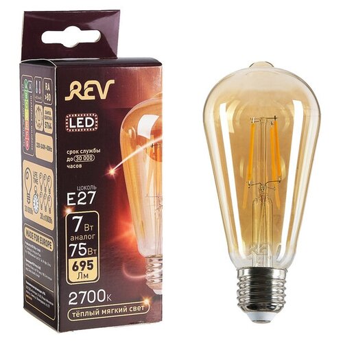 Лампа светодиодная REV LED FILAMENT VINTAGE, ST64, E27, 7 Вт, 2700 K, теплый свет