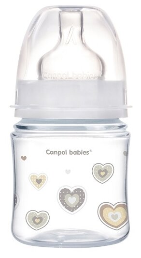 CANPOL Бутылочка PP EasyStart с широким горлышком антиколиковая, 120 мл, 0+ Newborn baby, цвет: белый
