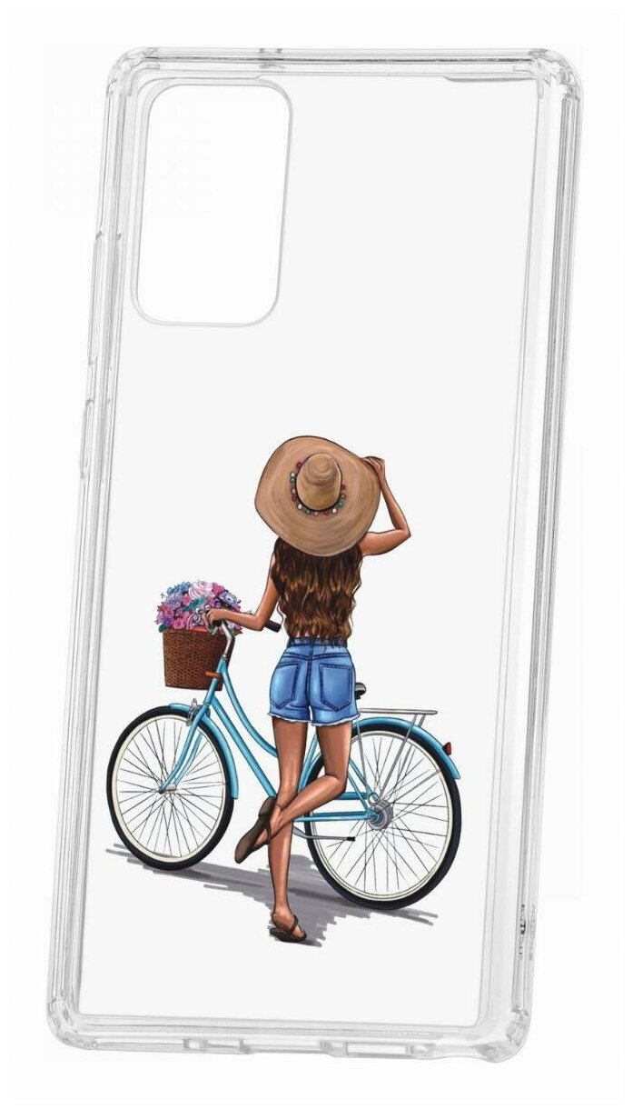 Чехол для Samsung Galaxy Note 20 Kruche Print Велосипедная прогулка, пластиковая накладка, силиконовый бампер с защитой камеры, прозрачный с рисунком