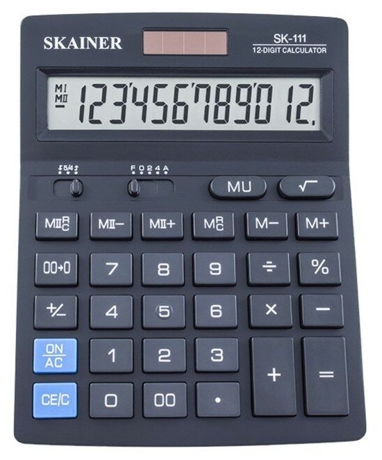 Калькулятор настольный большой 12-разрядный SKAINER SK-111 двойное питание двойная память 140 x 176 x 45 мм черный
