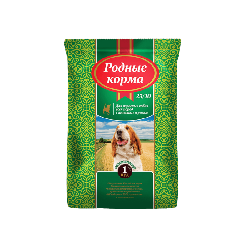 Корм сухой РОДНЫЕ КОРМА 24/10 1 пуд для взрослых собак ягненок с рисом 16,38 кг