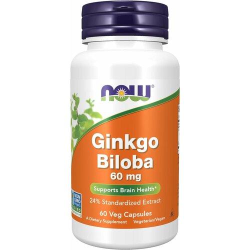 NOW Ginkgo Biloba 60 mg 60 veg capsules (Гинкго Билоба) натуральный экстракт листьев гинкго билоба капсулы 400 мг добавки для концентрации памяти мозга