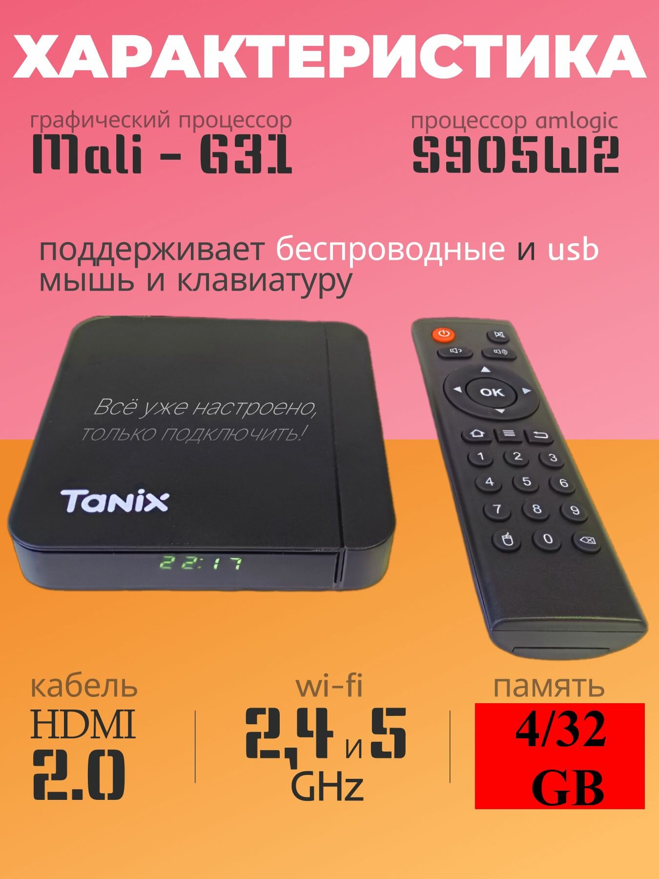 Смарт приставка Tanix W2 4/32Gb, Android TV 11, Прошивка slimBOXtv, ПДУ с голосовым управлением