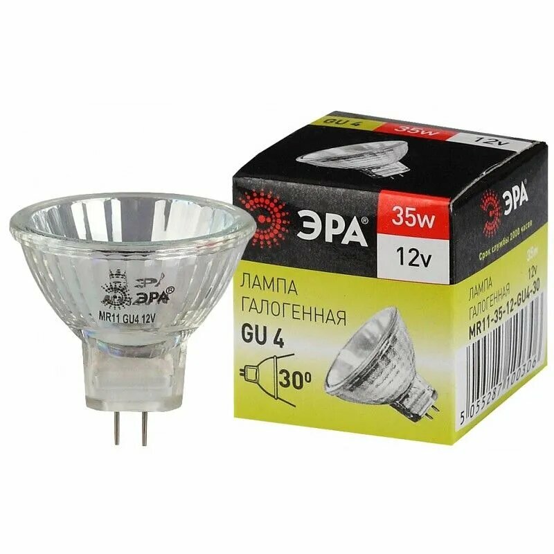 Лампа галогенная ЭРА GU4-MR11-35W-12V-30CL GU4 35Вт софит теплый белый свет