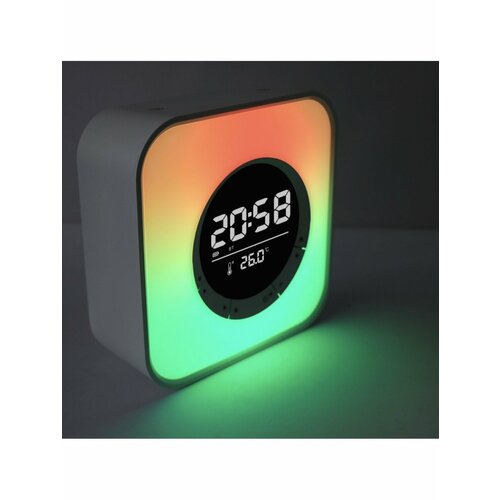 Умные настольные часы будильник календарь с подсветкой RGB 10 цветов Беспроводной светодиодный светильник ночник для спальни Bluetooth колонка проигрыватель mp3 AUX MicroSD Метеостанция градусник для дома термометр 2600₽