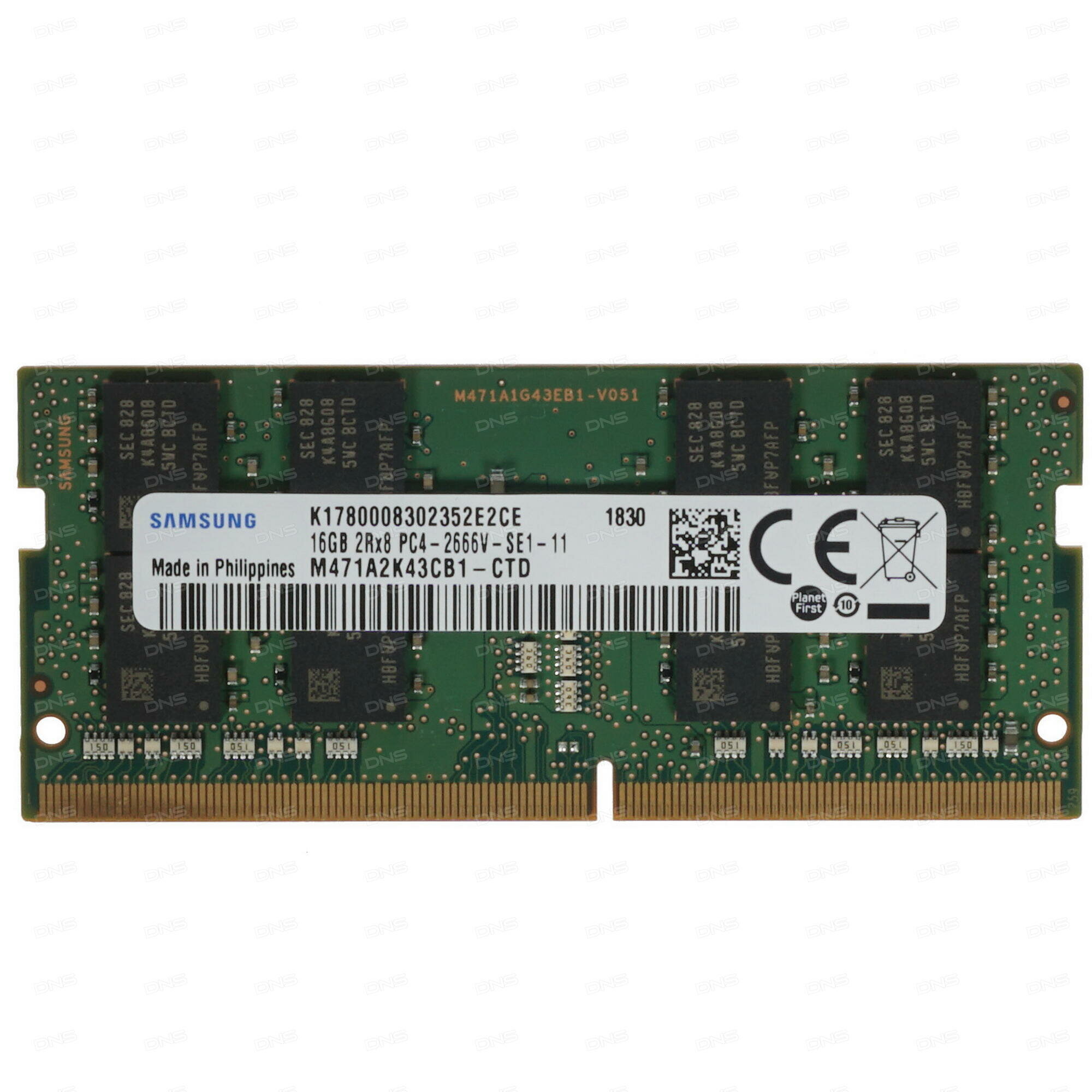 Оперативная память Samsung (M471A2K43CB1-CTD) SODIMM DDR4 16ГБ - DDR4, 16ГБх1, 2666 МГц, PC21300, тайминги: 19-19-19-Х