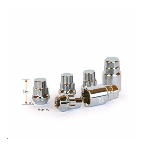 Гайка колеса секр. M12*1,5*32 Хром Конус с выстом, закр, 5 луч, 2 кл.