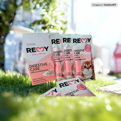 REMY 70 гр пауч для кошек тунец с курицей в соусе для улучшения пищеварения 280₽