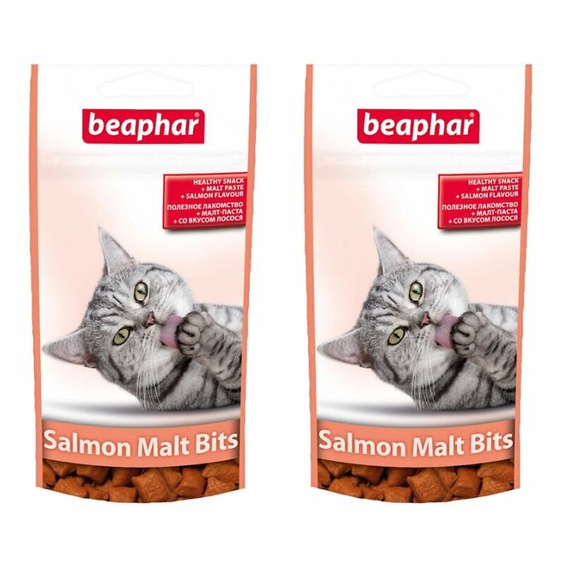 Beaphar Подушечки для кошек с мальт-пастой со вкусом лосося, Malt-Bits, 75 шт, 35 г, 2 уп.